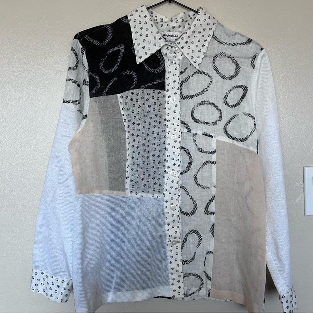 Vintage Original Lee Western Button Down Shirt Patchwork Design Medium Large